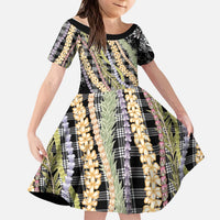 Black Palaka Hawaii Leis Kid Short Sleeve Dress Hawaiian-plaid Elegant Tropical Vibes LT14 KID Black - Polynesian Pride