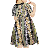 Black Palaka Hawaii Leis Kid Short Sleeve Dress Hawaiian-plaid Elegant Tropical Vibes LT14 - Polynesian Pride