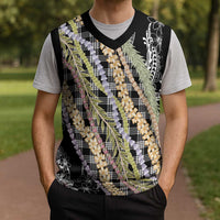 Black Palaka Hawaii Leis Christmas Knitted V-Neck Vest Hawaiian-plaid Elegant Tropical Vibes LT14 - Polynesian Pride