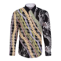 Black Palaka Hawaii Leis Long Sleeve Button Shirt Hawaiian-plaid Elegant Tropical Vibes LT14 Unisex Black - Polynesian Pride