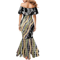 Black Palaka Hawaii Leis Mermaid Dress Hawaiian-plaid Elegant Tropical Vibes - Polynesian Pride