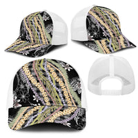 Black Palaka Hawaii Leis Mesh Trucker Cap Hawaiian-plaid Elegant Tropical Vibes LT14 - Polynesian Pride