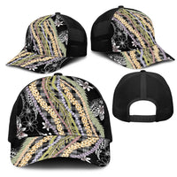 Black Palaka Hawaii Leis Mesh Trucker Cap Hawaiian-plaid Elegant Tropical Vibes LT14 - Polynesian Pride