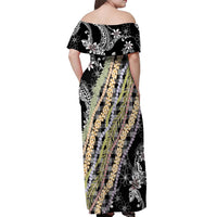 Black Palaka Hawaii Leis Off Shoulder Maxi Dress Hawaiian-plaid Elegant Tropical Vibes - Polynesian Pride