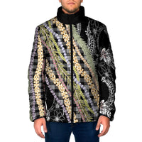 Black Palaka Hawaii Leis Padded Jacket Hawaiian-plaid Elegant Tropical Vibes LT14 Men Black - Polynesian Pride