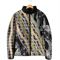 Black Palaka Hawaii Leis Padded Jacket Hawaiian-plaid Elegant Tropical Vibes LT14 - Polynesian Pride