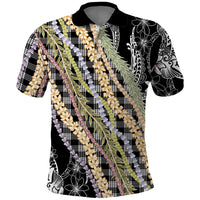 Black Palaka Hawaii Leis Polo Shirt Hawaiian-plaid Elegant Tropical Vibes - Polynesian Pride