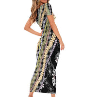 Black Palaka Hawaii Leis Short Sleeve Bodycon Dress Hawaiian-plaid Elegant Tropical Vibes LT14 - Polynesian Pride