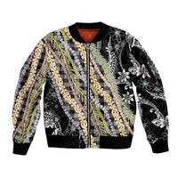 Black Palaka Hawaii Leis Sleeve Zip Bomber Jacket Hawaiian-plaid Elegant Tropical Vibes LT14 Unisex Black - Polynesian Pride