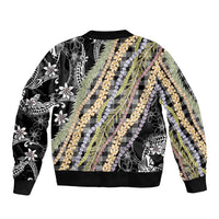 Black Palaka Hawaii Leis Sleeve Zip Bomber Jacket Hawaiian-plaid Elegant Tropical Vibes LT14 - Polynesian Pride