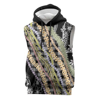Black Palaka Hawaii Leis Sleeveless Hoodie Hawaiian-plaid Elegant Tropical Vibes LT14 Black - Polynesian Pride