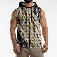 Black Palaka Hawaii Leis Sleeveless Zip Hoodie Hawaiian-plaid Elegant Tropical Vibes LT14 - Polynesian Pride