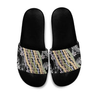 Black Palaka Hawaii Leis Slide Sandals Hawaiian-plaid Elegant Tropical Vibes - Polynesian Pride