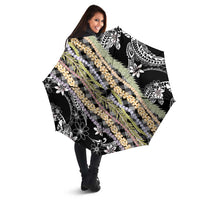 Black Palaka Hawaii Leis Umbrella Hawaiian-plaid Elegant Tropical Vibes - Polynesian Pride