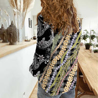 Black Palaka Hawaii Leis Women Casual Shirt Hawaiian-plaid Elegant Tropical Vibes - Polynesian Pride