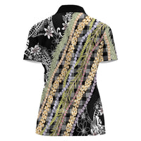 Black Palaka Hawaii Leis Women Polo Shirt Hawaiian-plaid Elegant Tropical Vibes LT14 - Polynesian Pride