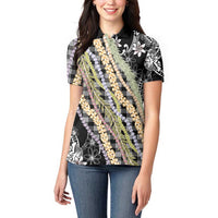 Black Palaka Hawaii Leis Women Polo Shirt Hawaiian-plaid Elegant Tropical Vibes LT14 - Polynesian Pride