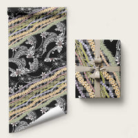 Black Palaka Hawaii Leis Wrapping Paper Hawaiian-plaid Elegant Tropical Vibes LT14 58" × 23" Black - Polynesian Pride