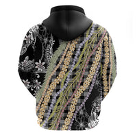 Black Palaka Hawaii Leis Zip Hoodie Hawaiian-plaid Elegant Tropical Vibes - Polynesian Pride