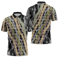 Black Palaka Hawaii Leis Zipper Polo Shirt Hawaiian-plaid Elegant Tropical Vibes - Polynesian Pride