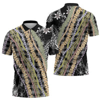 Black Palaka Hawaii Leis Zipper Polo Shirt Hawaiian-plaid Elegant Tropical Vibes LT14 - Polynesian Pride