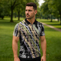 Black Palaka Hawaii Leis Zipper Polo Shirt Hawaiian-plaid Elegant Tropical Vibes - Polynesian Pride