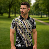 Black Palaka Hawaii Leis Zipper Polo Shirt Hawaiian-plaid Elegant Tropical Vibes LT14 - Polynesian Pride