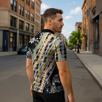 Black Palaka Hawaii Leis Zipper Polo Shirt Hawaiian-plaid Elegant Tropical Vibes LT14 - Polynesian Pride