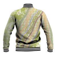 Green Palaka Hawaii Leis Baseball Jacket Hawaiian-plaid Elegant Tropical Vibes LT14 - Polynesian Pride