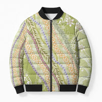 Green Palaka Hawaii Leis Bomber Puffer Jacket Hawaiian-plaid Elegant Tropical Vibes LT14 Unisex Green - Polynesian Pride