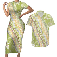 Green Palaka Hawaii Leis Couples Matching Short Sleeve Bodycon Dress and Hawaiian Shirt Hawaiian-plaid Elegant Tropical Vibes - Polynesian Pride
