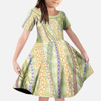 Green Palaka Hawaii Leis Family Matching Long Sleeve Bodycon Dress and Hawaiian Shirt Hawaiian-plaid Elegant Tropical Vibes - Polynesian Pride