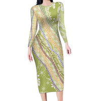 Green Palaka Hawaii Leis Family Matching Long Sleeve Bodycon Dress and Hawaiian Shirt Hawaiian-plaid Elegant Tropical Vibes - Polynesian Pride