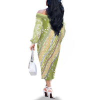 Green Palaka Hawaii Leis Family Matching Off The Shoulder Long Sleeve Dress and Hawaiian Shirt Hawaiian-plaid Elegant Tropical Vibes - Polynesian Pride