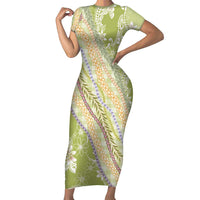 Green Palaka Hawaii Leis Family Matching Short Sleeve Bodycon Dress and Hawaiian Shirt Hawaiian-plaid Elegant Tropical Vibes - Polynesian Pride