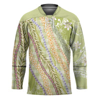 Green Palaka Hawaii Leis Hockey Jersey Hawaiian-plaid Elegant Tropical Vibes LT14 Unisex Green - Polynesian Pride