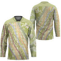Green Palaka Hawaii Leis Hockey Jersey Hawaiian-plaid Elegant Tropical Vibes LT14 - Polynesian Pride