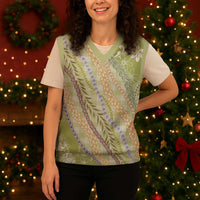 Green Palaka Hawaii Leis Christmas Knitted V-Neck Vest Hawaiian-plaid Elegant Tropical Vibes LT14 - Polynesian Pride