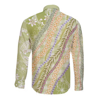 Green Palaka Hawaii Leis Long Sleeve Button Shirt Hawaiian-plaid Elegant Tropical Vibes LT14 - Polynesian Pride