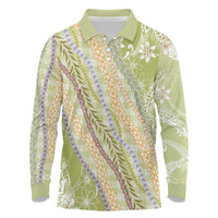 Green Palaka Hawaii Leis Long Sleeve Polo Shirt Hawaiian-plaid Elegant Tropical Vibes - Polynesian Pride