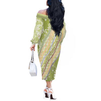 Green Palaka Hawaii Leis Off The Shoulder Long Sleeve Dress Hawaiian-plaid Elegant Tropical Vibes - Polynesian Pride
