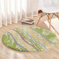Green Palaka Hawaii Leis Round Carpet Hawaiian-plaid Elegant Tropical Vibes - Polynesian Pride
