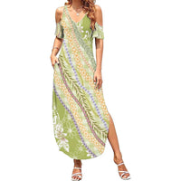 Green Palaka Hawaii Leis Summer Maxi Dress Hawaiian-plaid Elegant Tropical Vibes LT14 Women Green - Polynesian Pride
