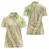 Green Palaka Hawaii Leis Women Polo Shirt Hawaiian-plaid Elegant Tropical Vibes LT14 - Polynesian Pride