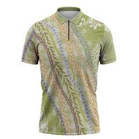 Green Palaka Hawaii Leis Zipper Polo Shirt Hawaiian-plaid Elegant Tropical Vibes LT14 Green - Polynesian Pride