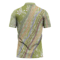 Green Palaka Hawaii Leis Zipper Polo Shirt Hawaiian-plaid Elegant Tropical Vibes LT14 - Polynesian Pride