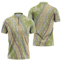Green Palaka Hawaii Leis Zipper Polo Shirt Hawaiian-plaid Elegant Tropical Vibes LT14 - Polynesian Pride