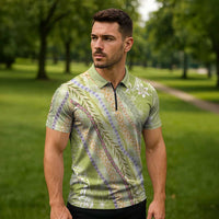 Green Palaka Hawaii Leis Zipper Polo Shirt Hawaiian-plaid Elegant Tropical Vibes LT14 - Polynesian Pride
