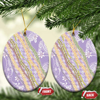 Purple Palaka Hawaii Leis Ceramic Ornament Hawaiian-plaid Elegant Tropical Vibes LT14 Oval Purple - Polynesian Pride