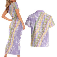Purple Palaka Hawaii Leis Couples Matching Short Sleeve Bodycon Dress and Hawaiian Shirt Hawaiian-plaid Elegant Tropical Vibes - Polynesian Pride